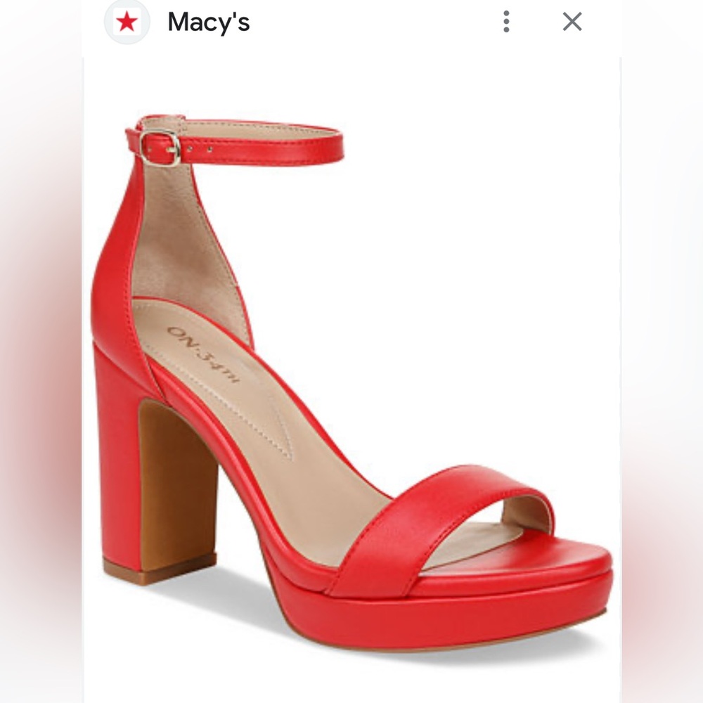 ON 34th Red Ankle Strap Block Heel Sandals